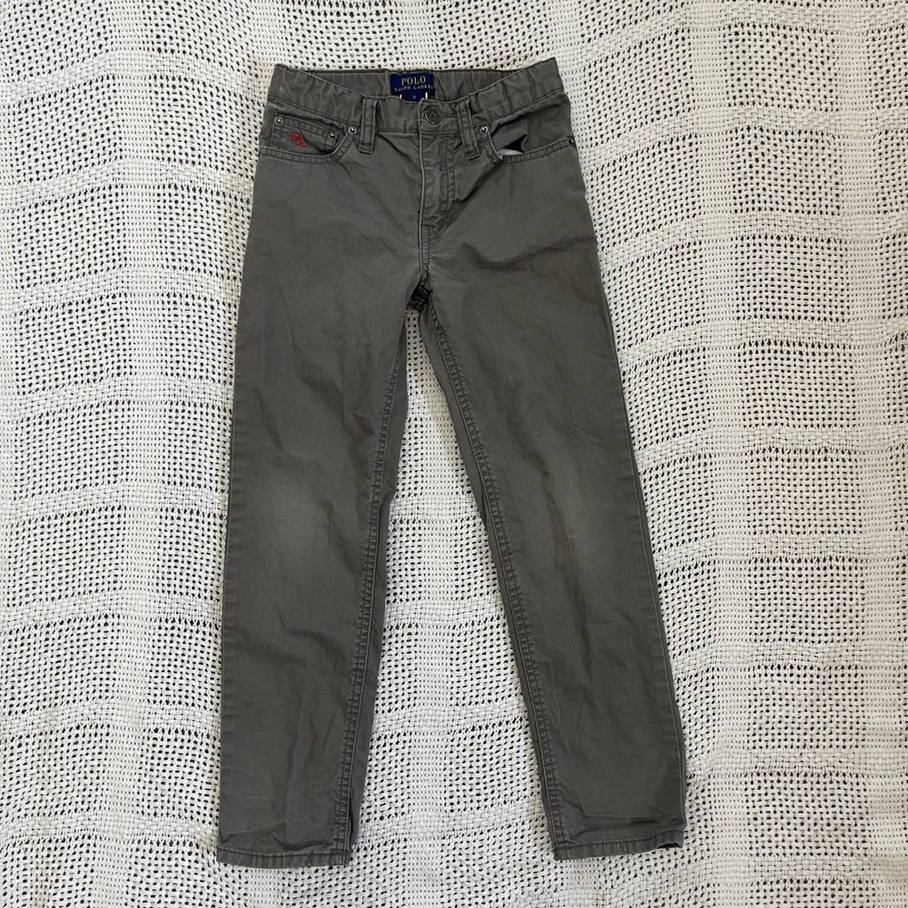 Polo Ralph Lauren Boys Grey Authentic Dungarees Pants Size 6 Adjustable Waist